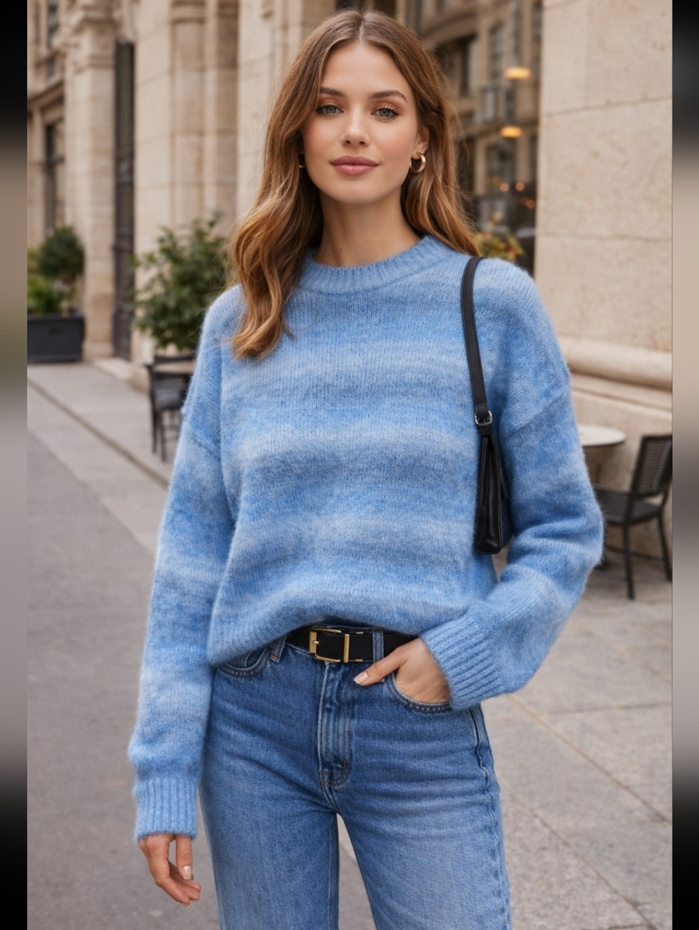 H&M Striped Soft Lightly Brushed Knit Sweater Cozy Relaxed Fit